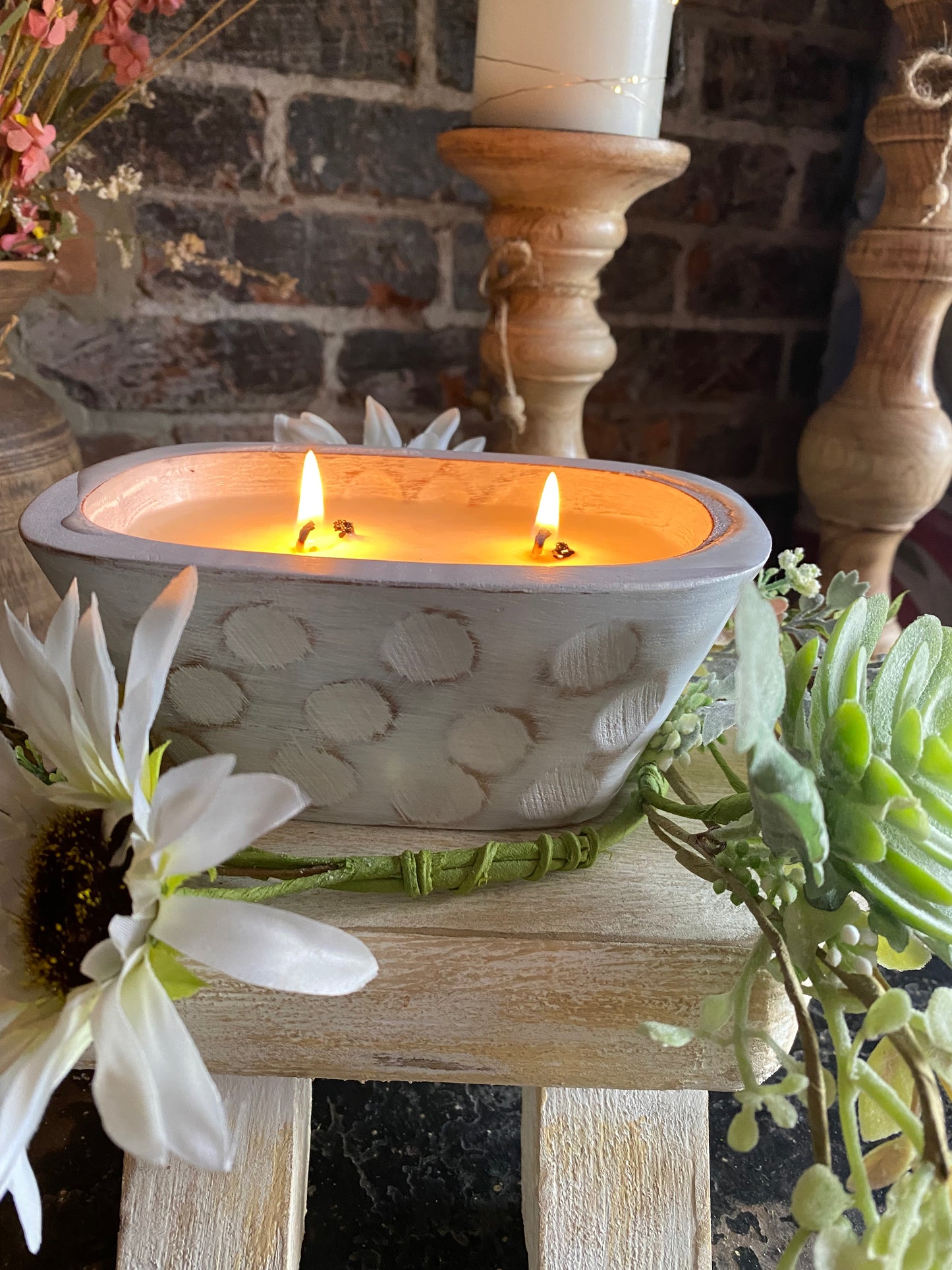 River Chic Candles - 2 Wick Small Mini - Indy Dough Bowl Candle - White Wash White