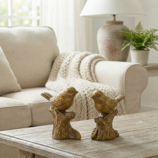 Antiqued Golden Bird Figurines - Set of 2