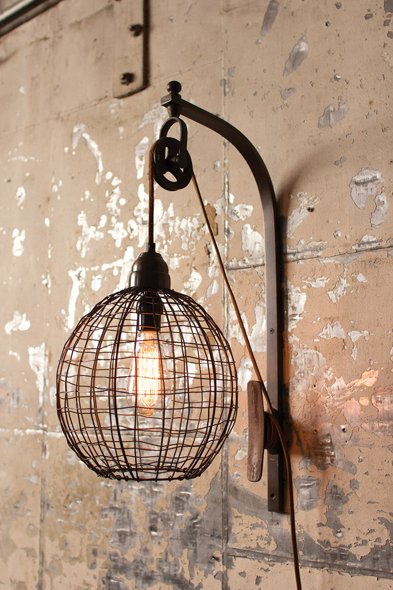 Wire Sphere Wall Sconce with Pulley