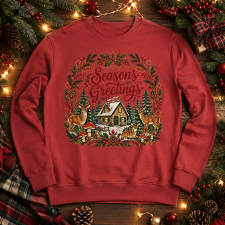 Seasons Greetings Cottage Scene Sweatshirt