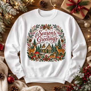 Seasons Greetings Cottage Scene Sweatshirt
