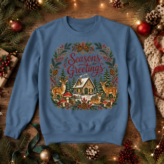 Seasons Greetings Cottage Scene Sweatshirt