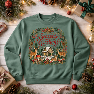 Seasons Greetings Cottage Scene Sweatshirt