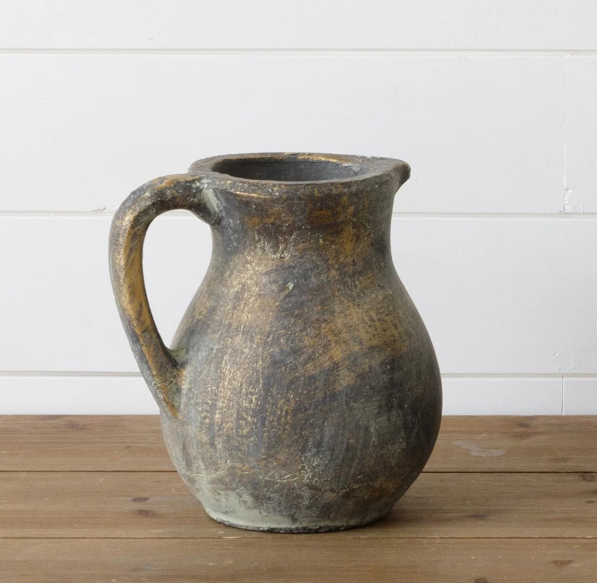Terracotta Pitcher Distressed Black With Gold