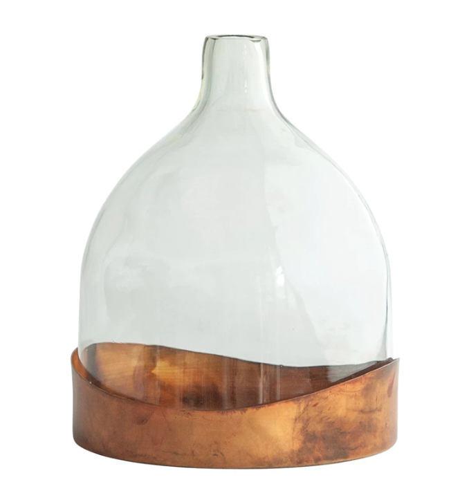 Glass Cloche with Antique'd Copper Metal Tray