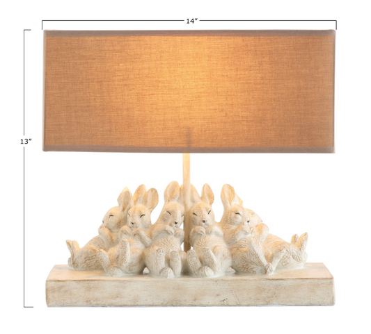 Table Lamp with Rabbits and Linen Shade