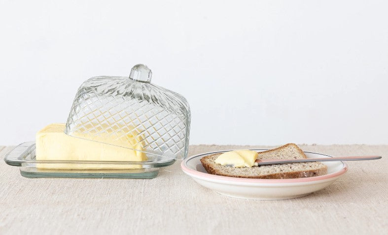 Cut Recycled Glass Butter Dish
