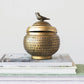 Decorative Hammered Metal Container w/ Lid & Bird Finial, Brass Finish