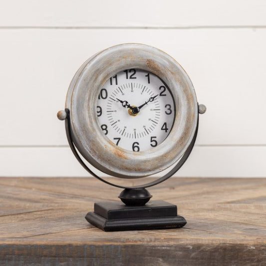 Grey Tabletop Clock on Black Stand