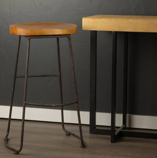 Wood Stool 30.5"H  Wood - Metal