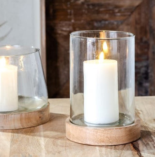 Glass Cylinder with Wooden Base