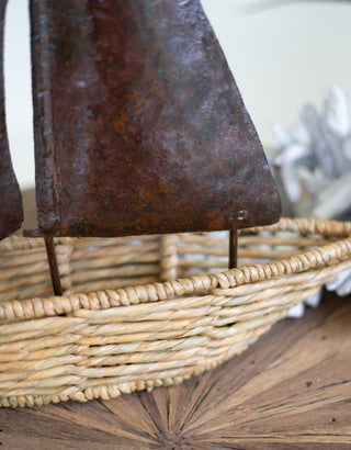 Seagrass Boat with Rustic Hand-Hammered Metal Sail