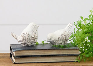 White Birds with Embossed Floral Design (Set of 2)
