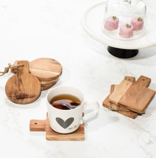 Round & Square Wood Coaster Sets – Set of 8 (2 Assorted Styles)