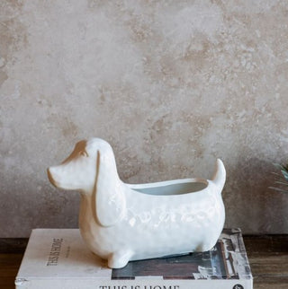 White Dog Planter