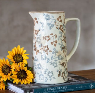 10" Beige & Blue Floral Pattern Pitcher