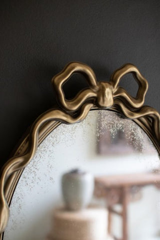 Framed Antiqued Glass Mirror with Bow