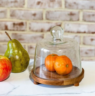 Glass Cake Dome With Wood Base - Mini