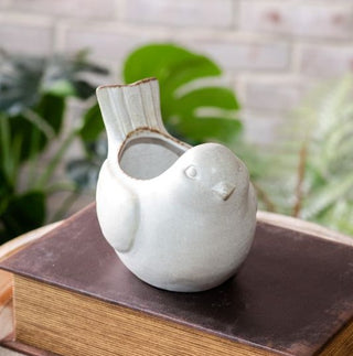 Tan and White Wash Bird Planter - Large