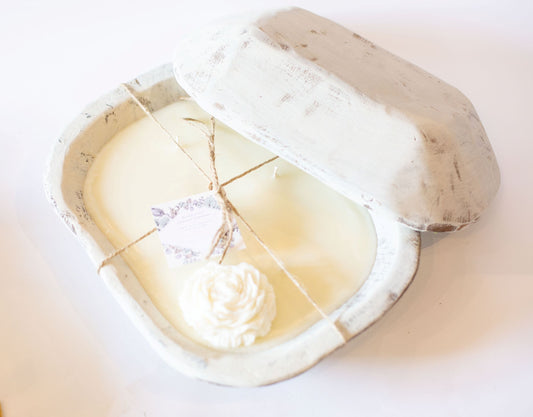 River Chic Candles - 6 Wick (Square) Dough Bowl Candle - White - River Chic Designs