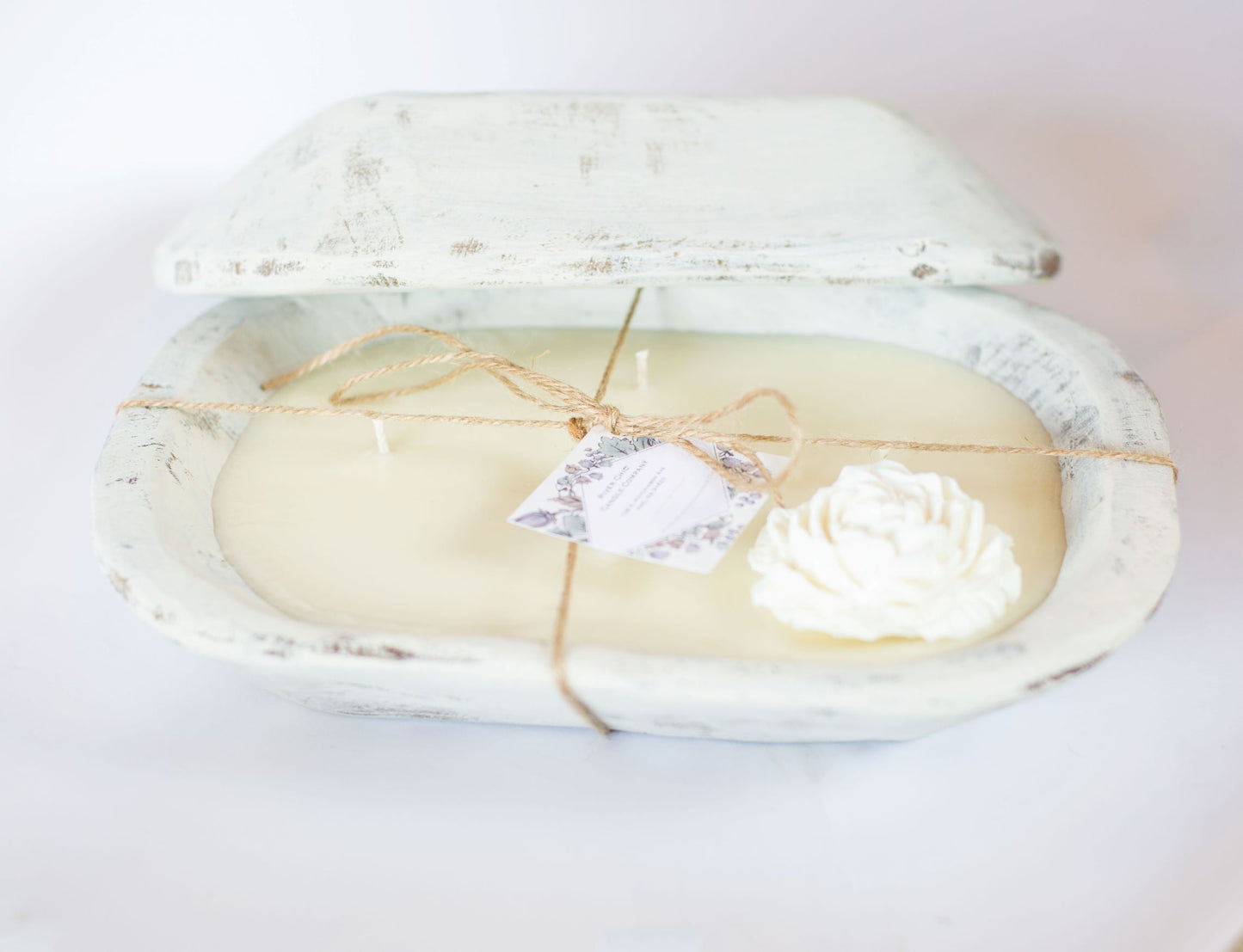 River Chic Candles - 6 Wick (Square) Dough Bowl Candle - White - River Chic Designs