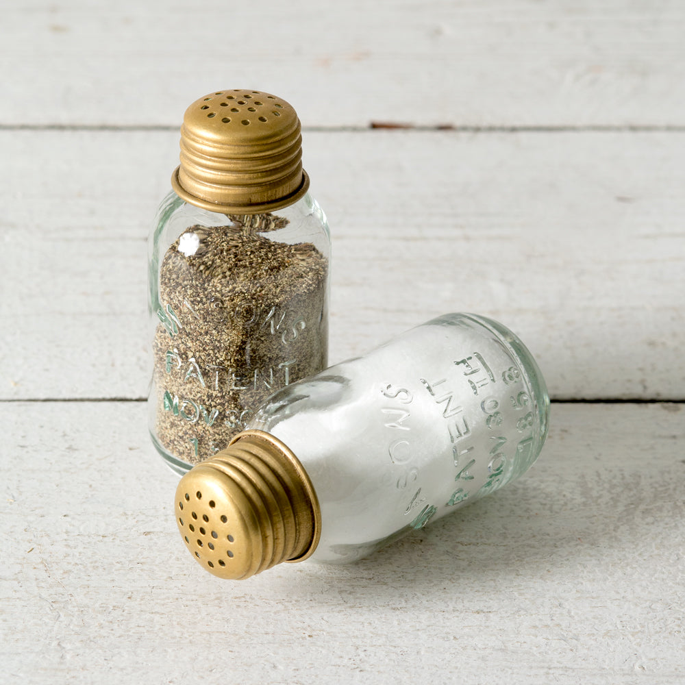 Mini Mason Jar Salt Shakers - Antique Brass  (Box of 6 ) - River Chic Designs