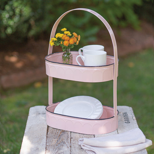 Two-Tiered Oval Pink Tray - River Chic Designs