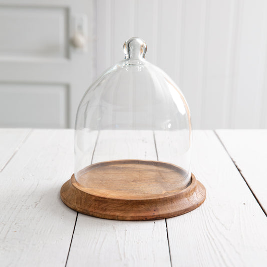Small Glass Bell Shaped Cloche with Wood Base - River Chic Designs