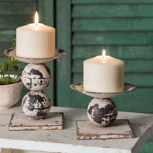 Set of Two Spheres Pillar Candle Holders - River Chic Designs
