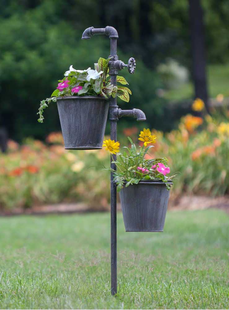 Faucet Garden Stake with Two Planters - River Chic Designs