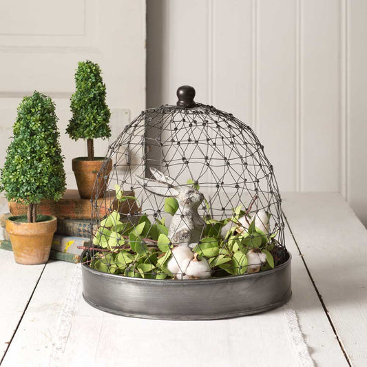French Chicken Wire Cloche with Tray - River Chic Designs
