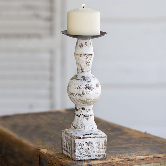 Two Wood Pillar Candle Holders with Square Base - River Chic Designs