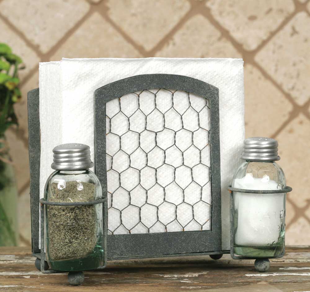 MD Chicken Wire Salt, Pepper, and Napkin Caddy - River Chic Designs