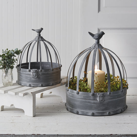 Set of Two Metal Cloches with Birds - River Chic Designs