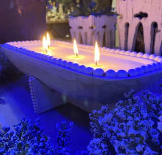 River Chic Candles - 5 Wick Beaded Indy Dough Bowl Candle - Vintage White - River Chic Designs