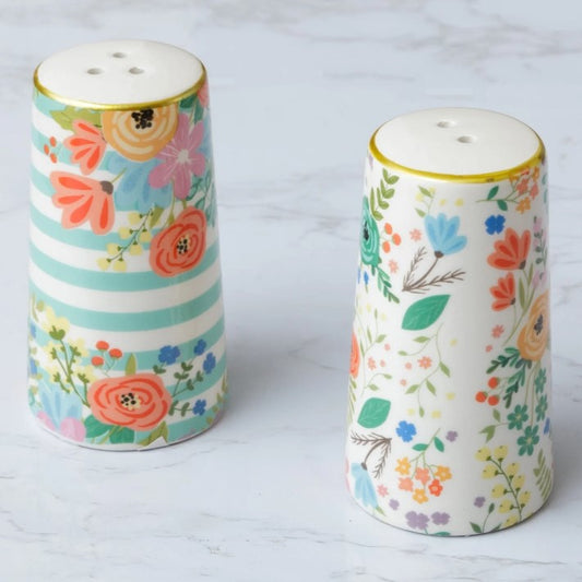 Floral Salt and Pepper Shakers with Gold Rim