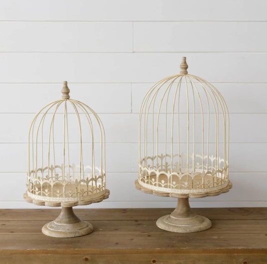 Antique White Birdcage on Stand