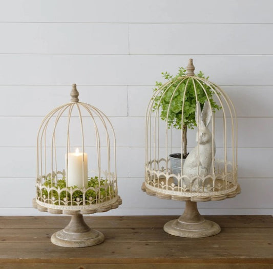 Antique White Birdcage on Stand