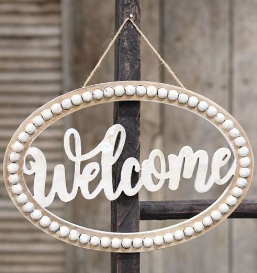 Distressed Beaded Wall Sign, "Welcome" - River Chic Designs